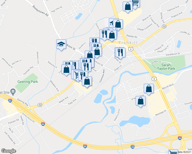 map of restaurants, bars, coffee shops, grocery stores, and more near 202 Commons Way in Fishkill