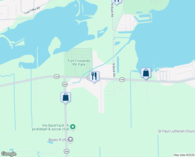 map of restaurants, bars, coffee shops, grocery stores, and more near 5831 East Harbor Road in Lakeside Marblehead