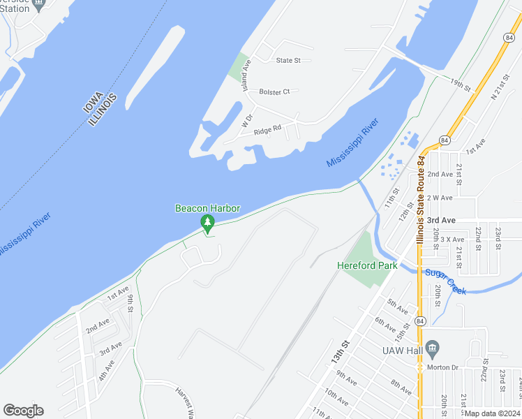 map of restaurants, bars, coffee shops, grocery stores, and more near 101 Beacon Harbor Parkway in East Moline