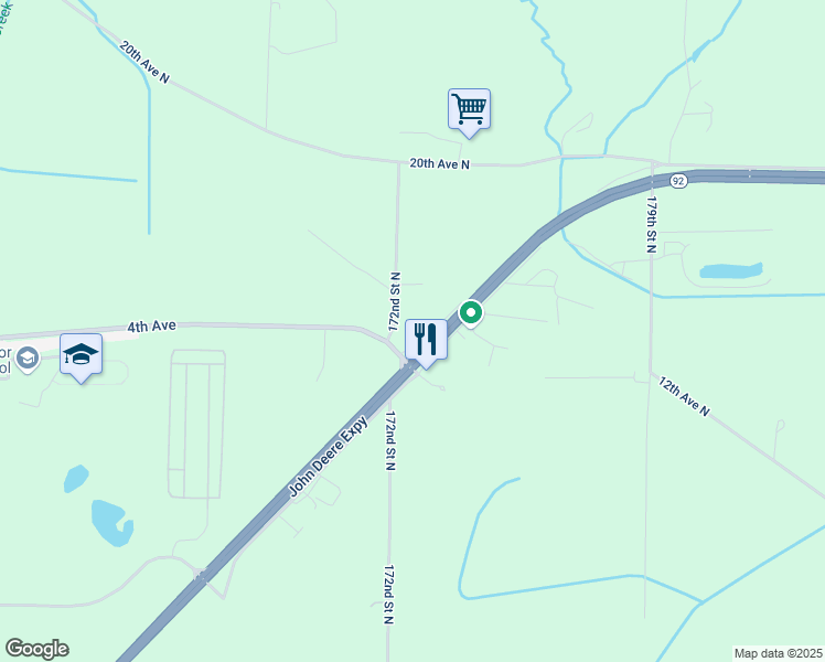 map of restaurants, bars, coffee shops, grocery stores, and more near 1615 172nd Street North in East Moline