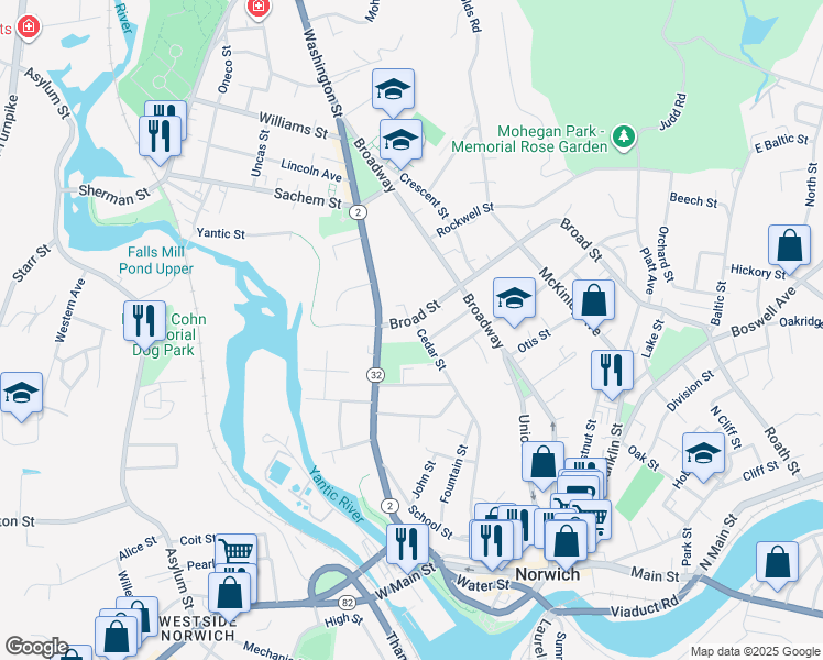 map of restaurants, bars, coffee shops, grocery stores, and more near 18 Broad Street in Norwich