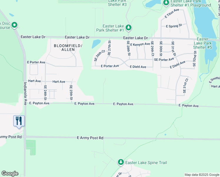 map of restaurants, bars, coffee shops, grocery stores, and more near 5815 Southeast 27th Street in Des Moines