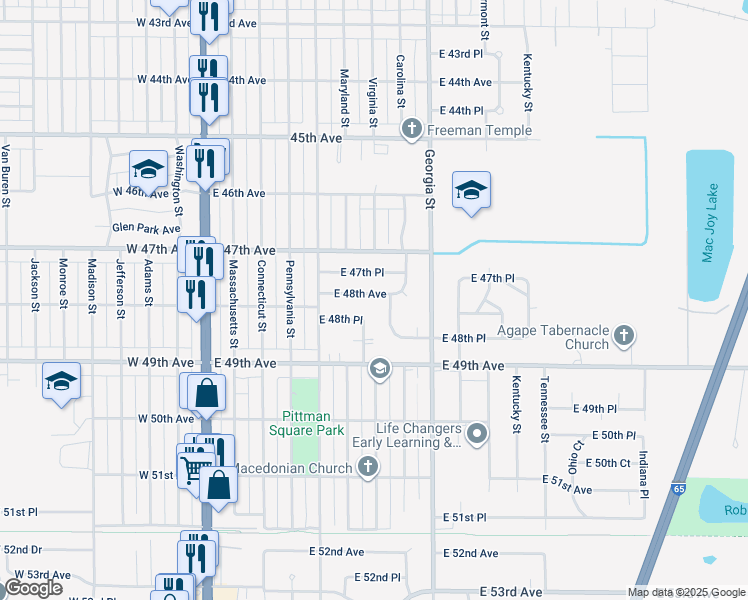 map of restaurants, bars, coffee shops, grocery stores, and more near 561 East 48th Avenue in Gary