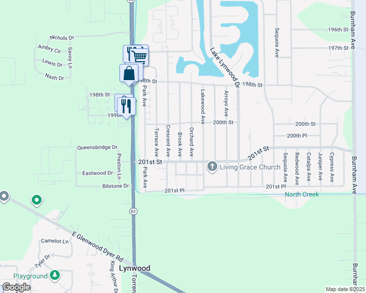 map of restaurants, bars, coffee shops, grocery stores, and more near 20055 Brook Avenue in Lynwood
