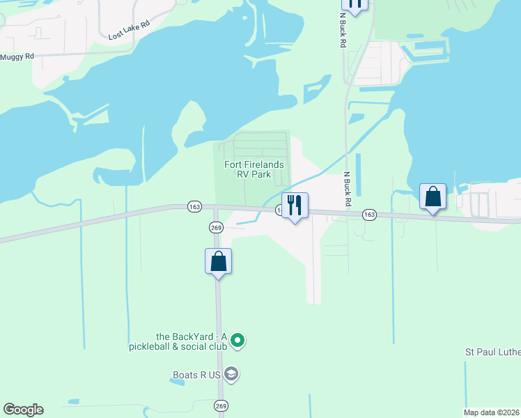 map of restaurants, bars, coffee shops, grocery stores, and more near 5497-5681 East Harbor Road in Lakeside Marblehead