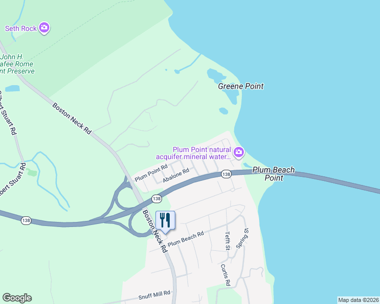 map of restaurants, bars, coffee shops, grocery stores, and more near 150 Plum Point Road in North Kingstown
