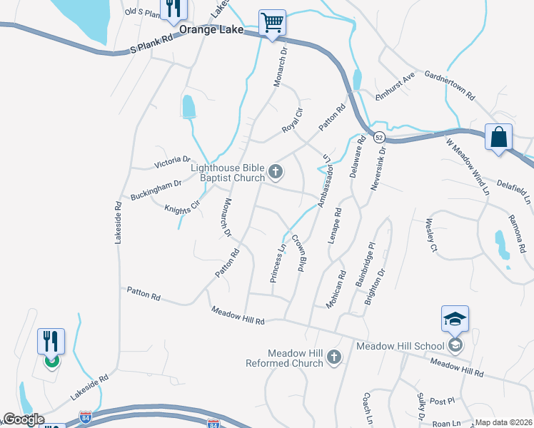 map of restaurants, bars, coffee shops, grocery stores, and more near 4 Crown Boulevard in Newburgh