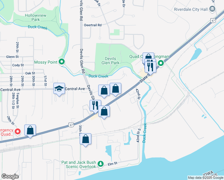 map of restaurants, bars, coffee shops, grocery stores, and more near 975 39th Street in Bettendorf