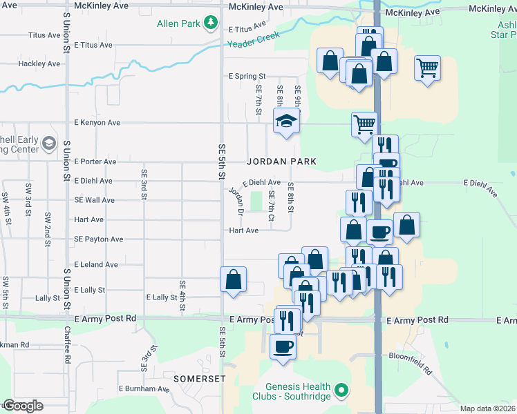 map of restaurants, bars, coffee shops, grocery stores, and more near 600 East Wall Avenue in Des Moines