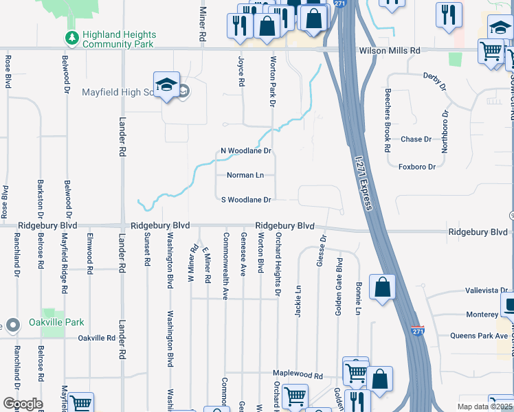 map of restaurants, bars, coffee shops, grocery stores, and more near 1028 Worton Park Drive in Mayfield