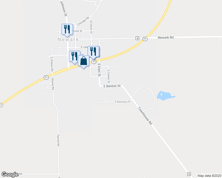 map of restaurants, bars, coffee shops, grocery stores, and more near 502 East Benton Street in Newark