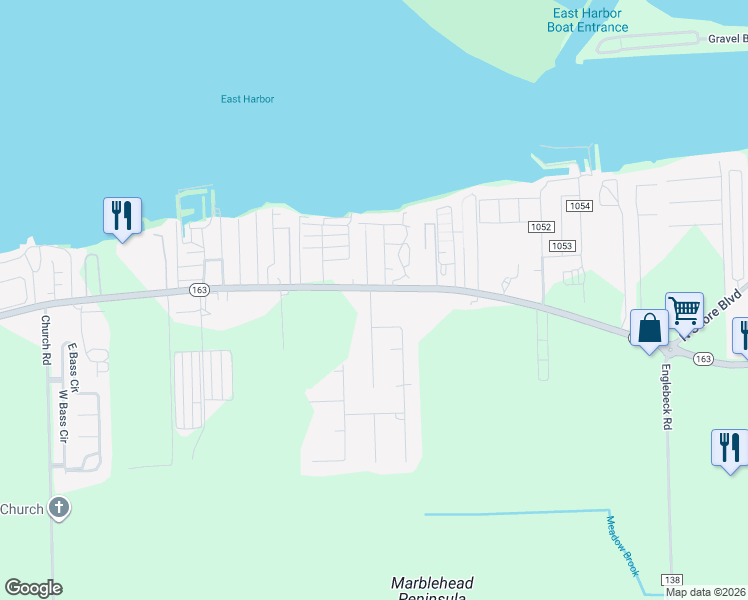 map of restaurants, bars, coffee shops, grocery stores, and more near 7356 East Harbor Road in Lakeside Marblehead