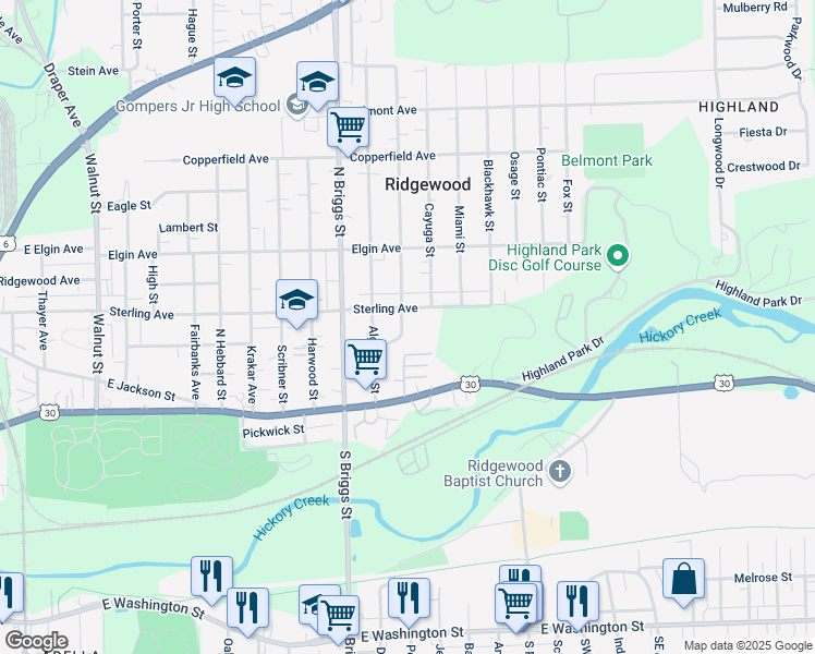 map of restaurants, bars, coffee shops, grocery stores, and more near 324 Mohawk Street in Joliet