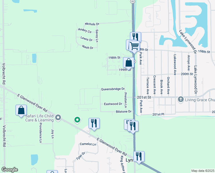 map of restaurants, bars, coffee shops, grocery stores, and more near 2282 199th Street in Lynwood