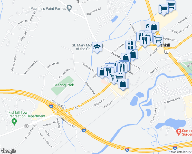 map of restaurants, bars, coffee shops, grocery stores, and more near 57 Florence Avenue in Fishkill