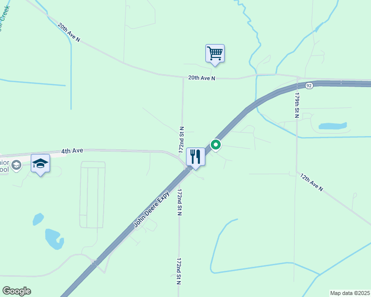 map of restaurants, bars, coffee shops, grocery stores, and more near 1615 172nd Street North in East Moline
