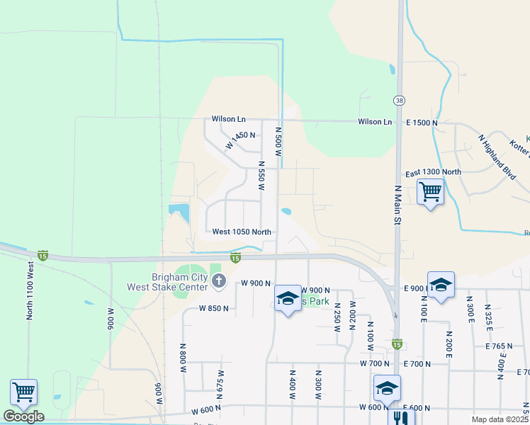 map of restaurants, bars, coffee shops, grocery stores, and more near 1144 North 550 West in Brigham City