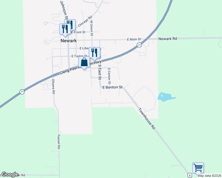 map of restaurants, bars, coffee shops, grocery stores, and more near 502 East Benton Street in Newark