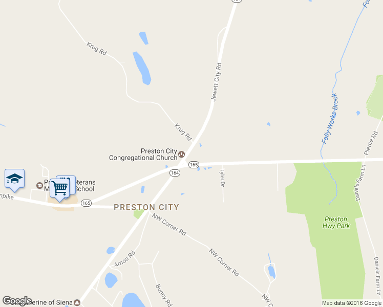 map of restaurants, bars, coffee shops, grocery stores, and more near 412 Route 165 in Preston