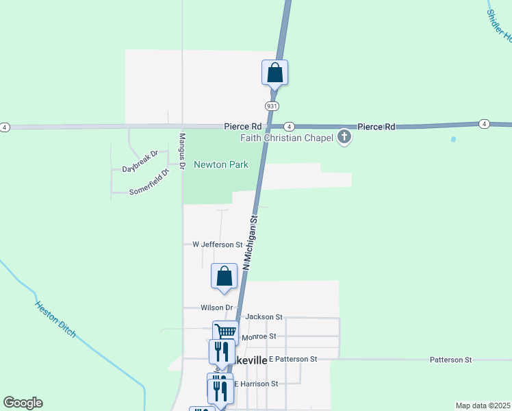 map of restaurants, bars, coffee shops, grocery stores, and more near 601 North Michigan Street in Lakeville