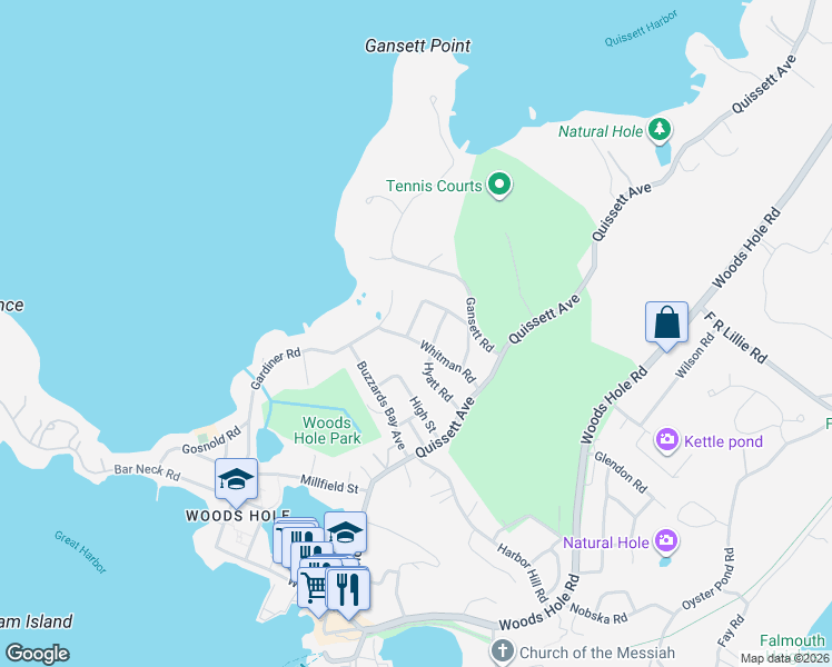 map of restaurants, bars, coffee shops, grocery stores, and more near 8 Mast Road in Falmouth