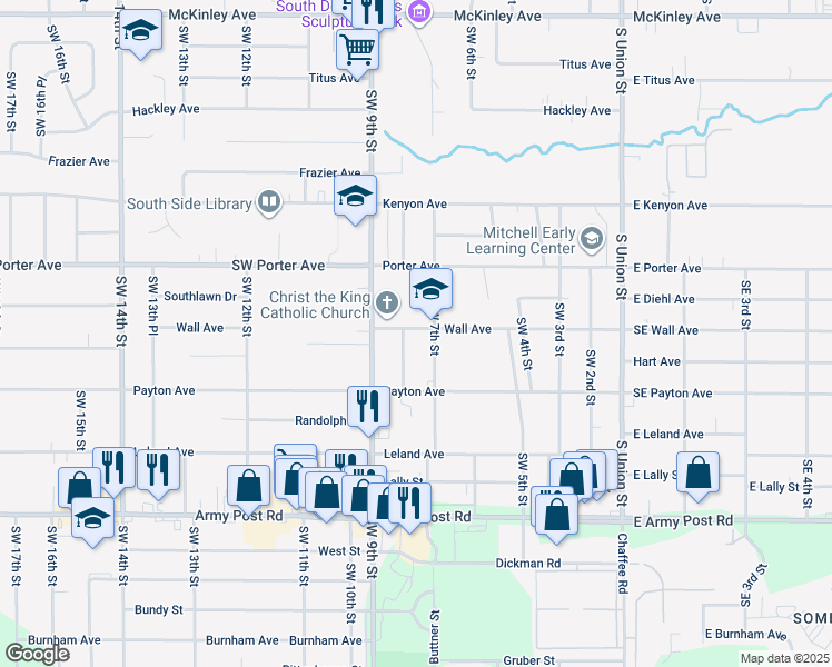 map of restaurants, bars, coffee shops, grocery stores, and more near 704 Wall Avenue in Des Moines