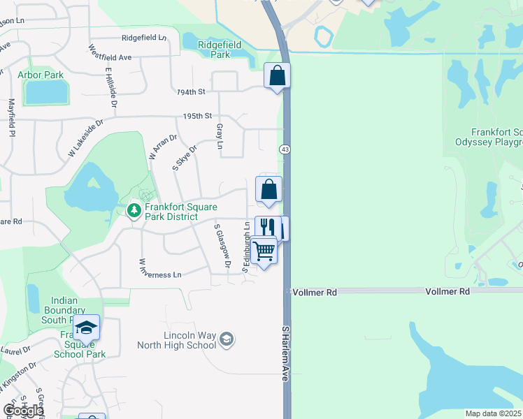 map of restaurants, bars, coffee shops, grocery stores, and more near 7258 West Benton Drive in Frankfort