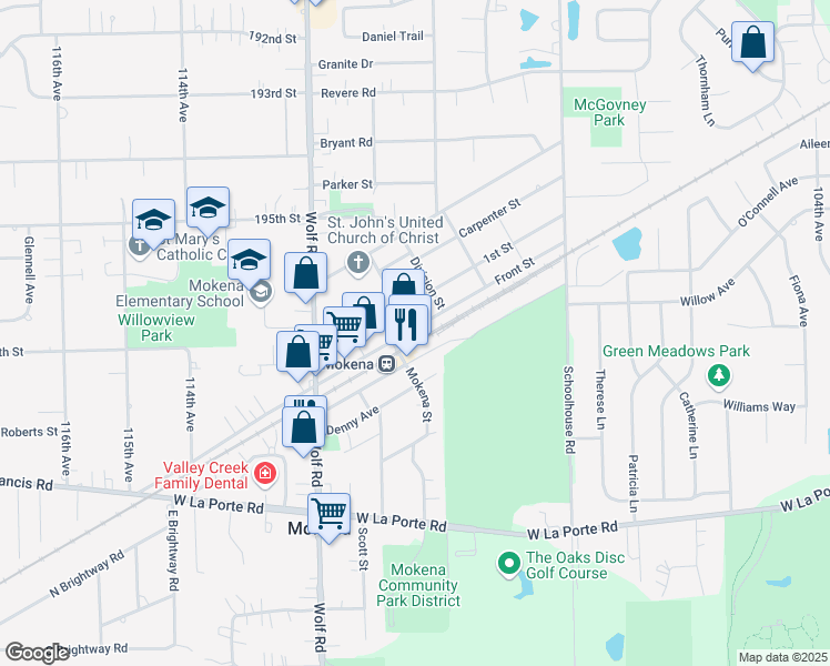 map of restaurants, bars, coffee shops, grocery stores, and more near in Mokena