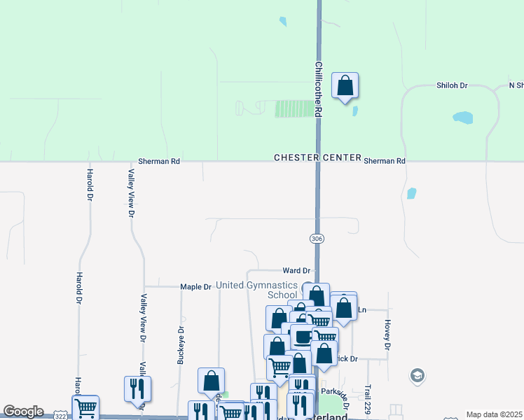 map of restaurants, bars, coffee shops, grocery stores, and more near 8396 Lincoln Drive in Chesterland