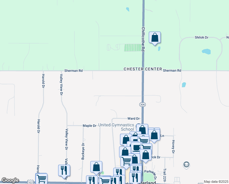 map of restaurants, bars, coffee shops, grocery stores, and more near 8396 Lincoln Drive in Chesterland