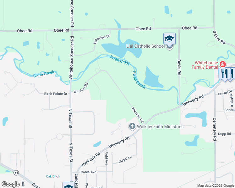 map of restaurants, bars, coffee shops, grocery stores, and more near 5938 Winslow Road in Whitehouse
