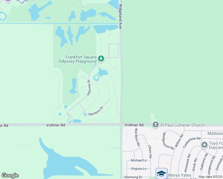 map of restaurants, bars, coffee shops, grocery stores, and more near 89 Olympus Drive in Tinley Park
