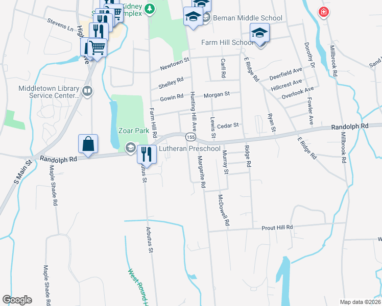 map of restaurants, bars, coffee shops, grocery stores, and more near 42 Victoria Heights in Middletown
