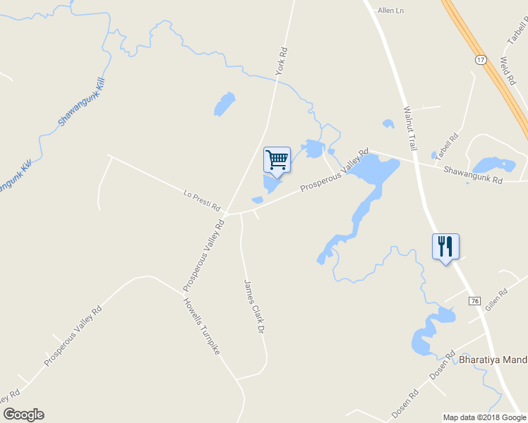 map of restaurants, bars, coffee shops, grocery stores, and more near 678 Prosperous Valley Road in Middletown