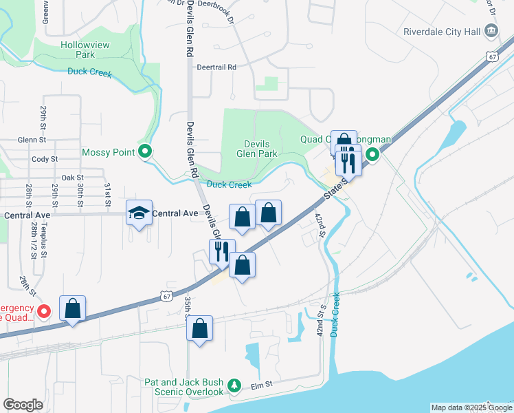 map of restaurants, bars, coffee shops, grocery stores, and more near 1015 39th Street in Bettendorf
