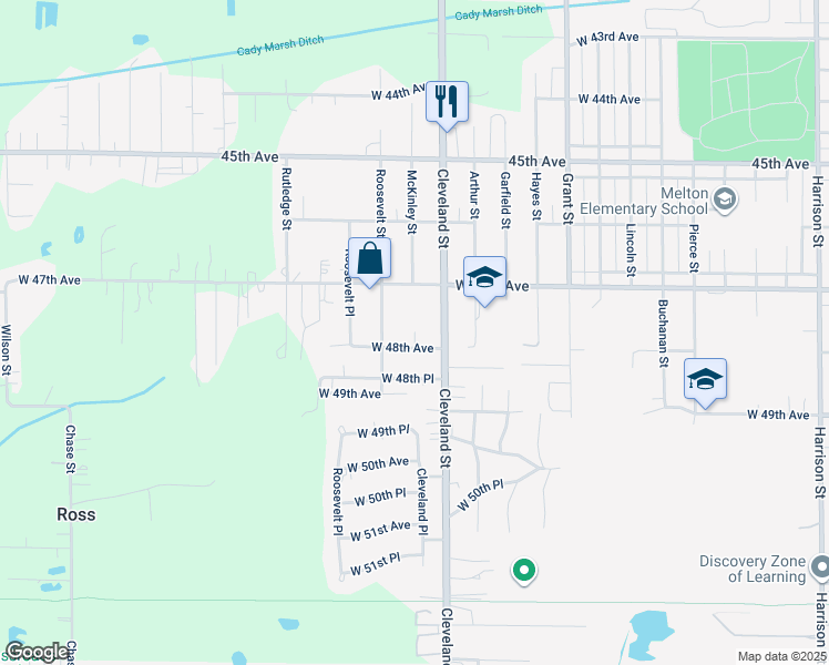map of restaurants, bars, coffee shops, grocery stores, and more near 5700 McKinley Street in Gary