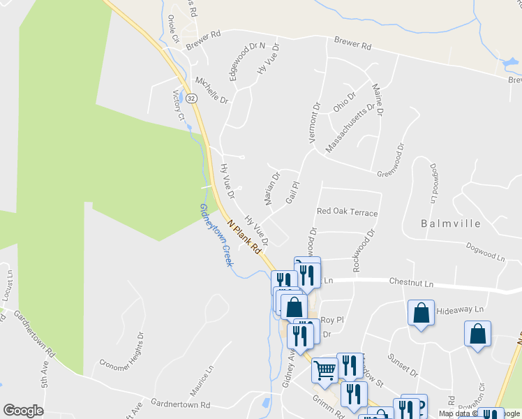 map of restaurants, bars, coffee shops, grocery stores, and more near 3 Marian Drive in Newburgh
