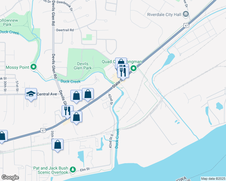 map of restaurants, bars, coffee shops, grocery stores, and more near 4221 State Street in Bettendorf