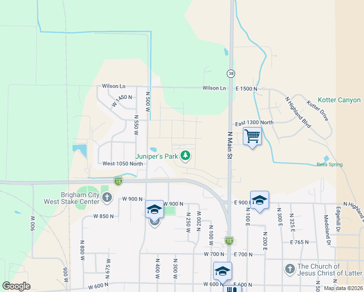map of restaurants, bars, coffee shops, grocery stores, and more near 289 West 1150 North in Brigham City