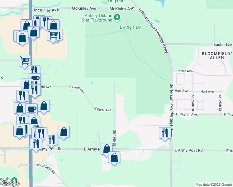map of restaurants, bars, coffee shops, grocery stores, and more near 5775 Southeast 19th Street in Des Moines
