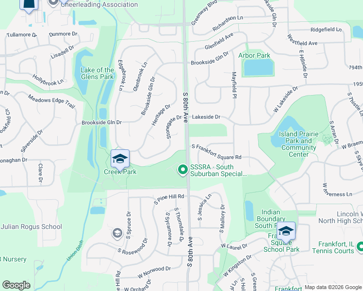 map of restaurants, bars, coffee shops, grocery stores, and more near 19726 South 80th Avenue in Frankfort