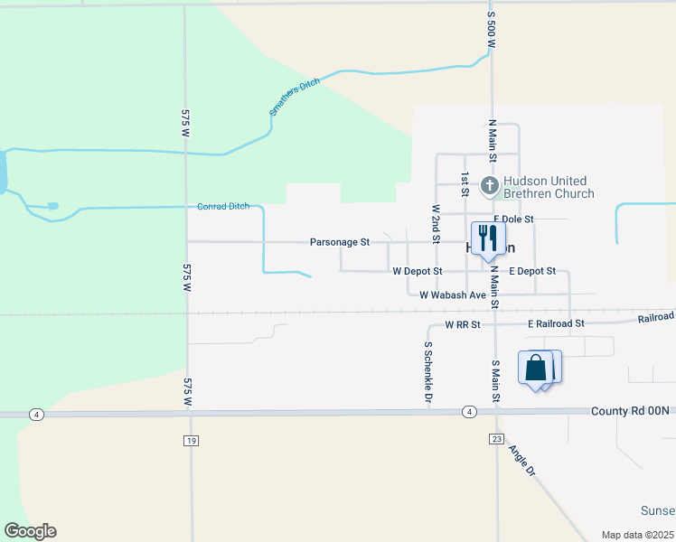 map of restaurants, bars, coffee shops, grocery stores, and more near 699 West Depot Street in Hudson
