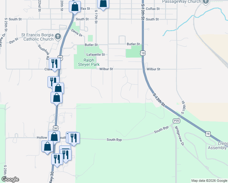 map of restaurants, bars, coffee shops, grocery stores, and more near 1254 South 16th Street in Blair