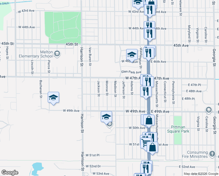 map of restaurants, bars, coffee shops, grocery stores, and more near 4755 Monroe St in Gary