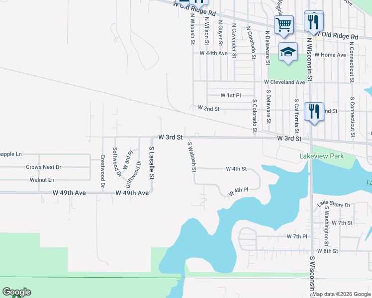 map of restaurants, bars, coffee shops, grocery stores, and more near 320 South Wabash Street in Hobart