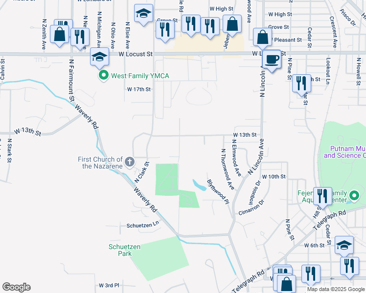 map of restaurants, bars, coffee shops, grocery stores, and more near 1211 Hillandale Rd in Davenport