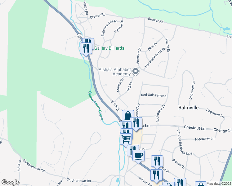 map of restaurants, bars, coffee shops, grocery stores, and more near 3 Marian Drive in Newburgh