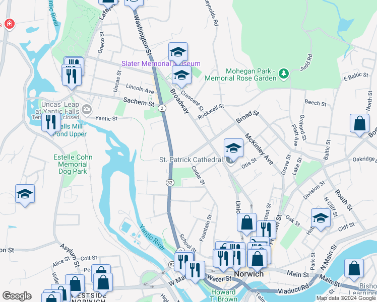 map of restaurants, bars, coffee shops, grocery stores, and more near 18 Broad Street in Norwich