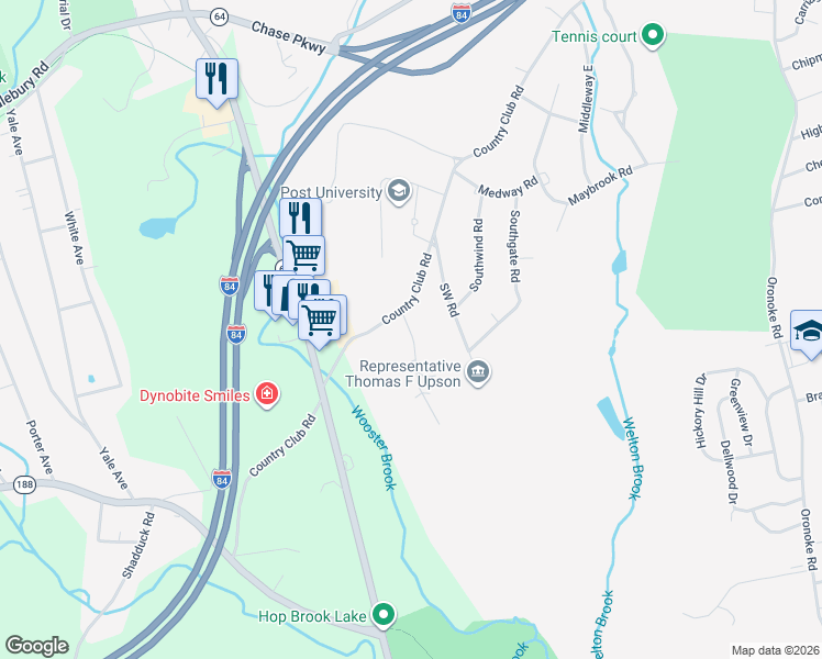 map of restaurants, bars, coffee shops, grocery stores, and more near 47 Joshua Town Road in Waterbury
