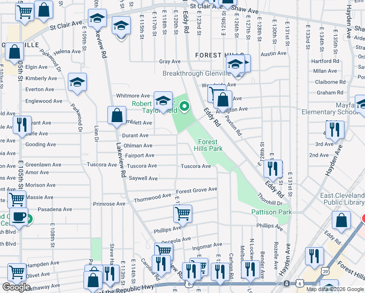 map of restaurants, bars, coffee shops, grocery stores, and more near 915 East 123rd Street in Cleveland